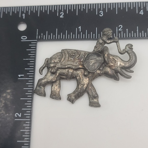 Vintage Elephant‎ Brooch Man Riding Silver Tone - Picture 3 of 9